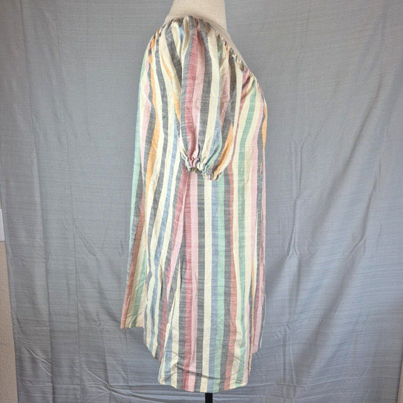 Madewell Mini Dress Womens XXS Puff-Sleeve Trapeze in Rainbow Stripe Colorful - Picture 5 of 14